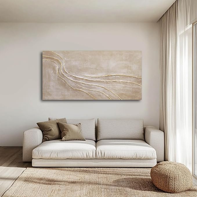 NBAODAN Gold and Pink Wall Paintings Line Art Pictures Large Abstract Canvas Wall Art 24"x48" Textured Artwork for Bedroom Entryway Office Wall Decor