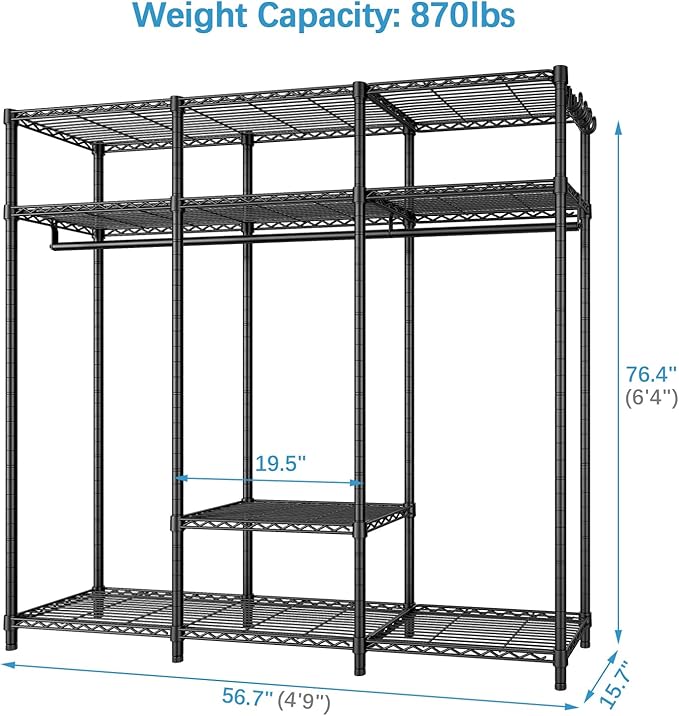 VIPEK V30 Heavy Duty Clothes Rack with 7 Adjustable Shelves & 2 Hang Rods, Portable Closet, Metal Clothing Rack, Freestanding Wardrobe Closet for Hanging Clothes, Max Load 870lbs