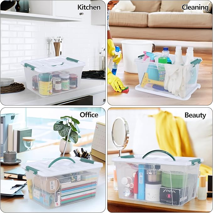 8-Pack 14 Quart Clear Organizing Container with Lid, Plastic Latching Box with Handles