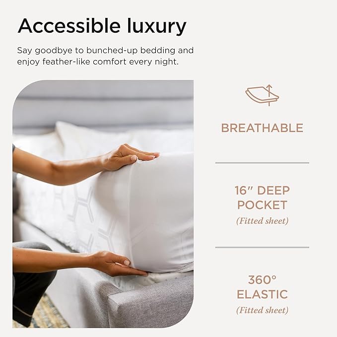 Threadmill 100% Cotton Sheets for King Size Bed - 600 Thread Count King Bed Sheets Set with 16” Deep Pocket - Jacquard Sateen Weave 4-Piece Bedding Set with Cooling Effect, White