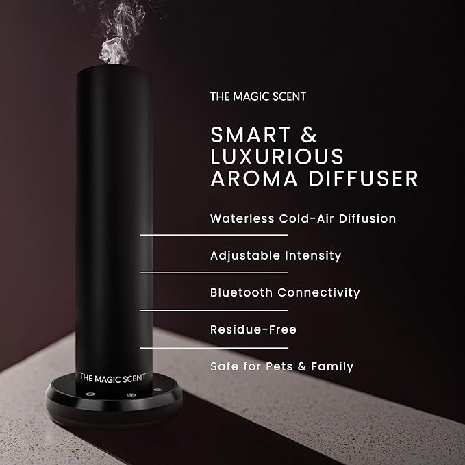 The Magic Scent Bluetooth Tower Diffuser Home & Office - Smart Ultra-Quiet for Home & Hotel - Waterless Cold-Air Programmable Professional Diffuser Machine - Essential Aroma Oil Included