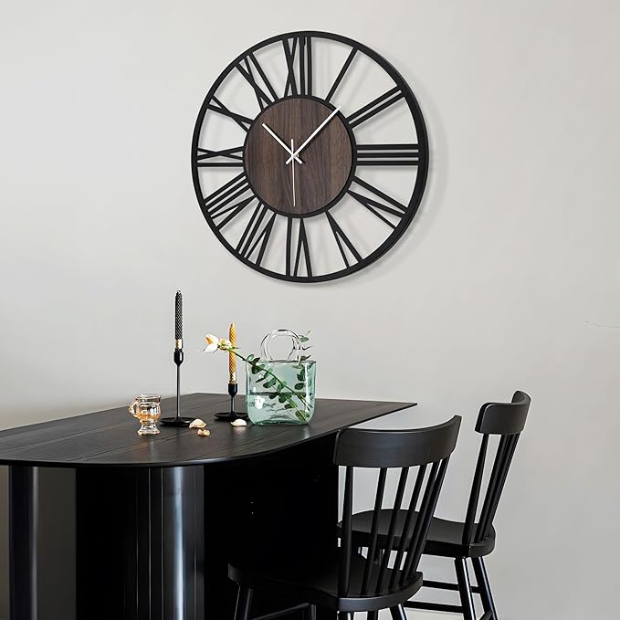 LEIKE Extra Large Wall Clocks,Silent Little Ticking,Battery Operated Vintage Round Modern Wood Wall Clock for Living Room, Bedroom,Farmhouse,Office Home Decor-32 Inch(Black-Roman Numerals)