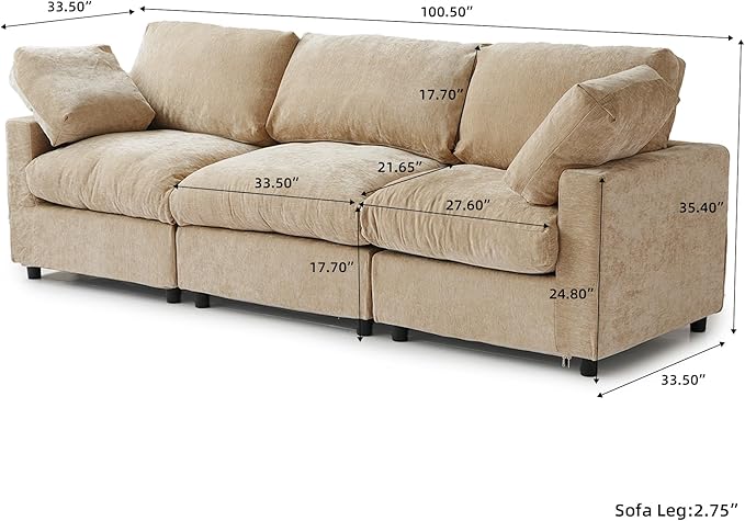 JACH 3-Seater Sectional Couches for Living Room, Deep Seat Modular Sofas, Cloud Sectional Couch, Sofa Covers Washable, Minimalist Modern Sofa for Living Room, Apartment, Khaki