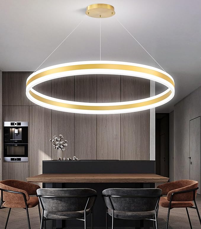 D31.5'' Modern Ring Chandelier for Dining Room LED Dimmable Pendant Lighting High Ceiling Chandelier for Living Room Foyer Bedroom Entryway 3000K-6000K Gold