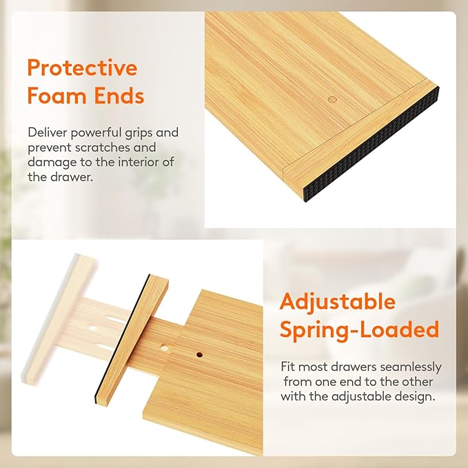 Lifewit 4 Pack 6" Deep Bamboo Drawer Dividers, 17.5-22" Expandable Drawer Organisers for Clothes, Adjustable Dresser Drawer Divider, Clothing Drawers Separators for Dresser, Bedroom, Bathroom, Office