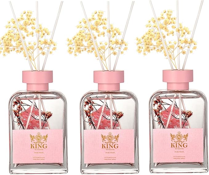 Reed Diffuser (200ml) Reed Diffuser Set,Reed Diffuser & Oil Diffuser Sticks with Flower, Aromatherapy, Home & Kitchen Décor,Fragrance and Gifts (Chiba Rose and Pink Pepper) - Pack of 3