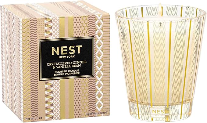 NEST New York Scented Classic Candle, Crystallized Ginger & Vanilla Bean - 8.1 oz - Up to 60-Hour Burn Time - Reusable Glass Vessel