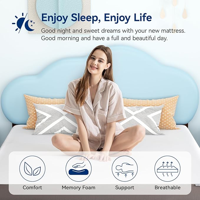 Amazon Basics Memory Foam Mattress, Soft Plush Feel, 6 Inch, Twin, White/Grey