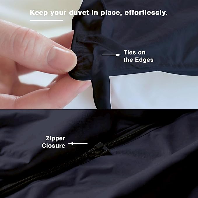 Fabdreams GOTS Certified 100% Organic Cotton Duvet Cover Queen Size - 400 TC Sateen - Soft - Silky - Zipper Closure - Edge Ties - 1 Duvet Cover (90"x92")+2 Pillow Shams (20"x26") - Dark Gray, 3 Piece