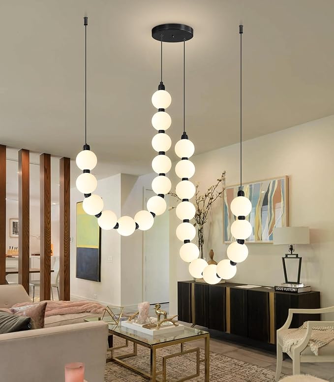 Modern Chandeliers LED Dimmable Light Acrylic Balls Ceiling Pendant Lighting for Dining Room Living Room Bedroom Adjustable Hanging Lights 45 Watts Black Lamp