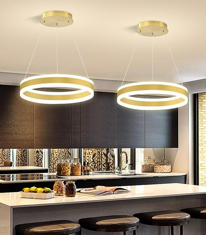 D15.7'' Modern Ring Chandelier for Dining Room LED Dimmable Pendant Lighting High Ceiling Chandelier for Living Room Foyer Bedroom Entryway 3000K-6000K Gold