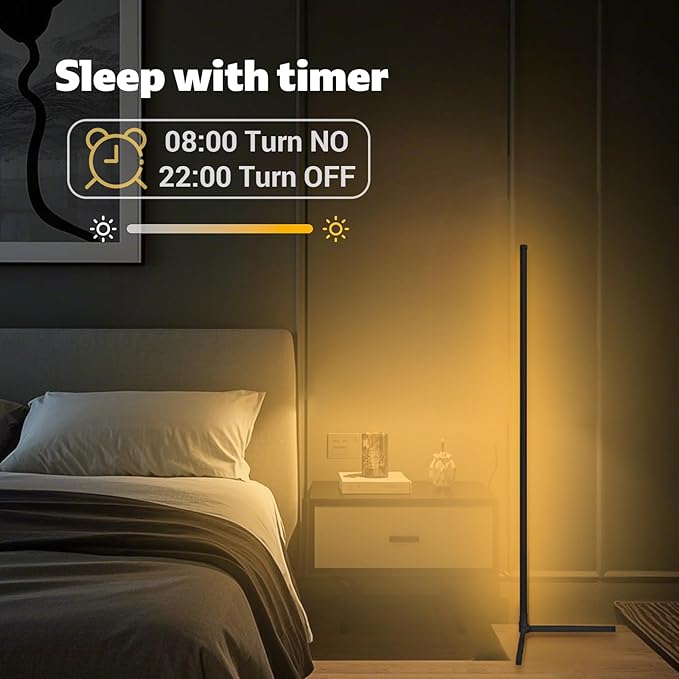 Corner Lamp, Led Floor Lamp, RGB Ambient Lighting, Smart Modern Floor Lamp with Remote, Color Changing Dimmable Corner Light with Music Sync, Mood Lighting for Bedroom, Living Room Gaming Room