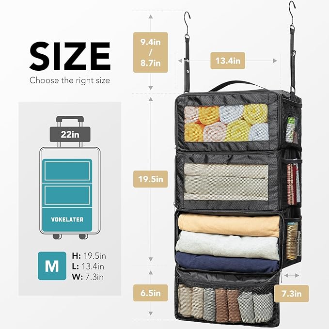 Suitcase Organizer, Travel Luggage Organizer Hanging Shelves Packing Cube Closet/Collapsible Portable Travel Organizer for Carry-on