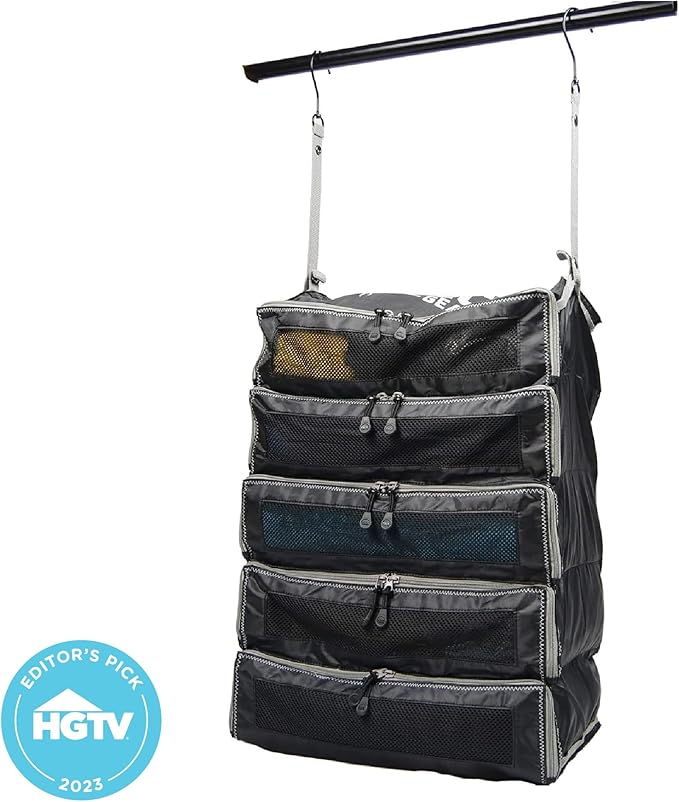 Pack Gear Hanging Suitcase Organizer - Our XL Hanging Luggage Organizer Perfectly Fits Any Suitcase - Our Packing Cubes For Travel Use Mesh Windows to Make Finding Any Outfit Easy (Black, XL)