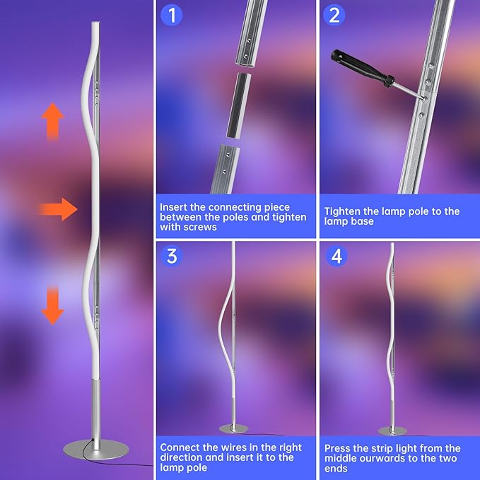 RGBW Floor Lamp, Smart LED Corner Lamp with WiFi APP Remote Control, Compatible with Alexa, 2700k-6500k Color Changing Standing Lamp for Bedroom Game Room, Modern Floor Lamp for Living Room Silver