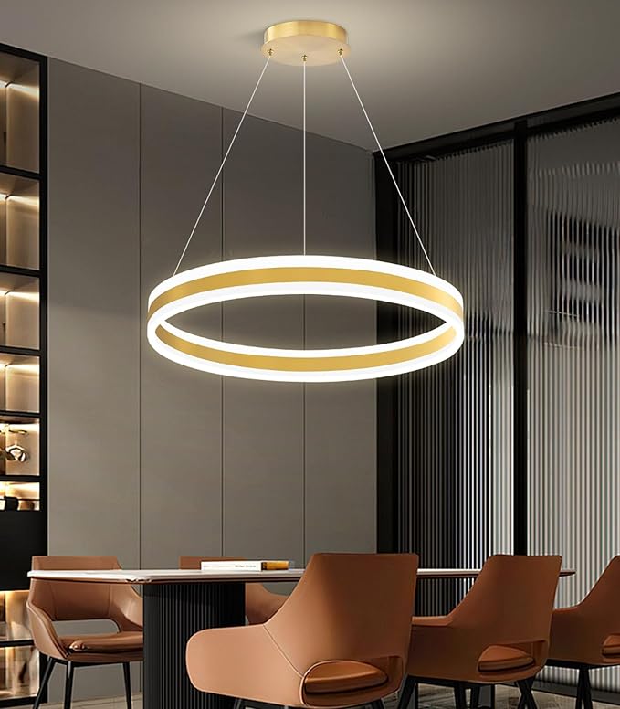 D23.6'' Modern Ring Chandelier for Dining Room LED Dimmable Pendant Lighting High Ceiling Chandelier for Living Room Foyer Bedroom Entryway 3000K-6000K Gold