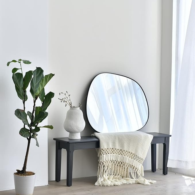 Asymmetrical Wall Mirror for Decor 23"*30", Modern Black Framed Wall Mirror for Living Room Bathroom Bedroom Entryway ELE-STOU-0064B