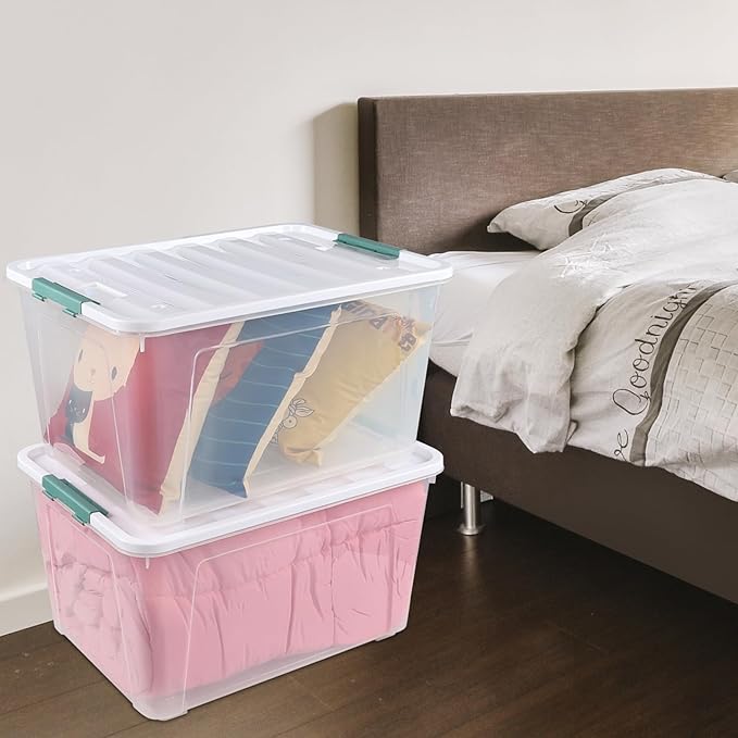 Readsky 85 Quart (21 Gallon) Clear Plastic Storage Bins with Wheels, Large Latching Boxes with Lids, 4 Packs