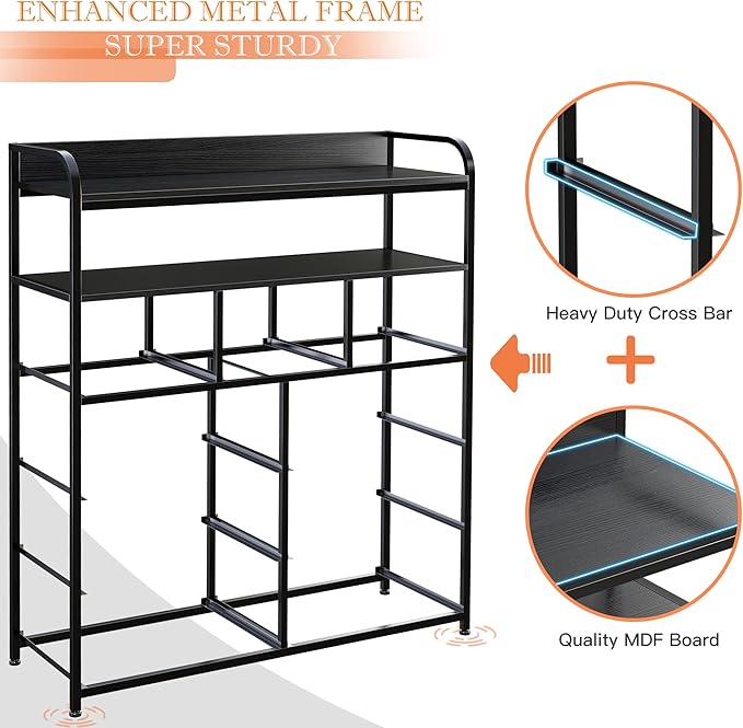 EnHomee Dresser for Bedroom with 9 Drawers, Dressers with 2 Open Shelves, Fabric Dressers & Chests of Drawers for Bedroom, Sturdy Metal Frame, Large Dresser, Black Grey