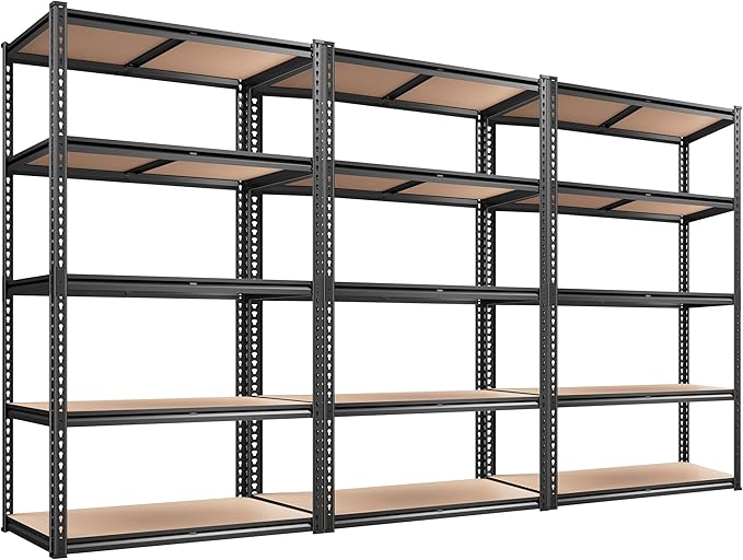 REIBII 2020LBS Storage Shelves 5 Tier Garage Shelving Heavy Duty, Adjustable Metal Shelving, Garage Shelves for Basement, Warehouse, Pantry, Closet, Kitchen 72" H x 35.55" W x 16" D, Black, 3 Pack