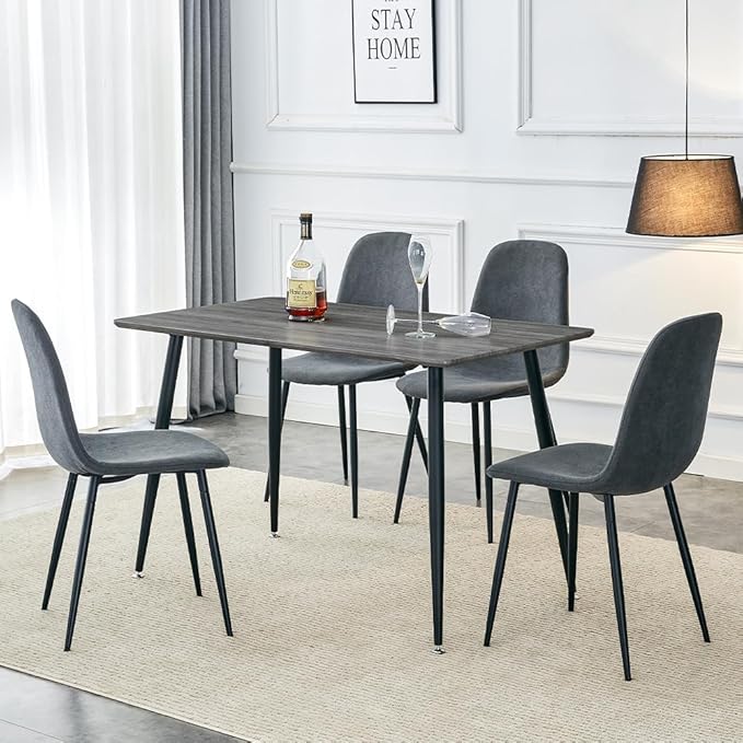Dining Table Set for 4,Modern Rectangle Wood Dining Table and Fabric Dining Chairs 4, 5 Piece Kitchen Table and Chairs for 4 Small Space,Apartment