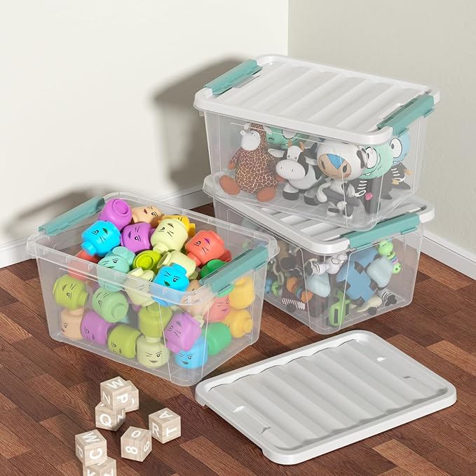 20 Quart Clear Latching Boxes, Plastic Storage Bins with Lids Set of 6