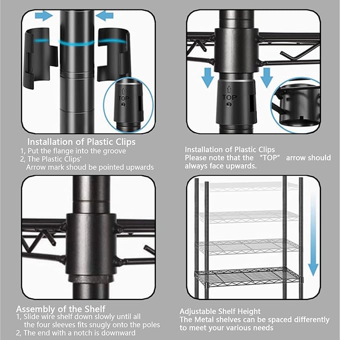 6 Tiers Heavy Duty Clothes Shelf,Metal Garment Rack, Adjustable Garment Rack with Hanging Rod and Wire Fixing Baskets,Max Load 720LBS,Black