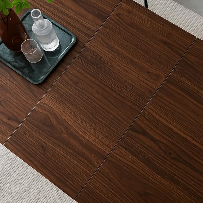 ZckyCine 63"-79" Modern Walnut Dining Table Set for 6 with 6 PU Leather Chairs, Extendable Wood Kitchen Table & Chair Set, Dining Room Furniture for Home, 6-Person Expandable Table