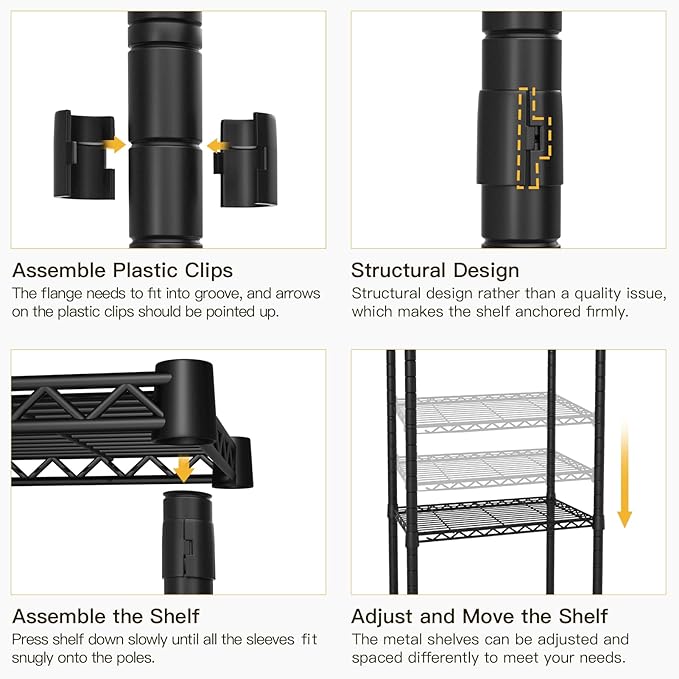 Ulif E11 Heavy-Duty Garment Rack, Metal Freestanding Clothes Rack and Closet Storage Organizer System with 8 Shelves and 4 Hanger Rods, (73.2 - 97.6)"W x 14.5"D x 71.2"H, Load 1034 LBS, Black