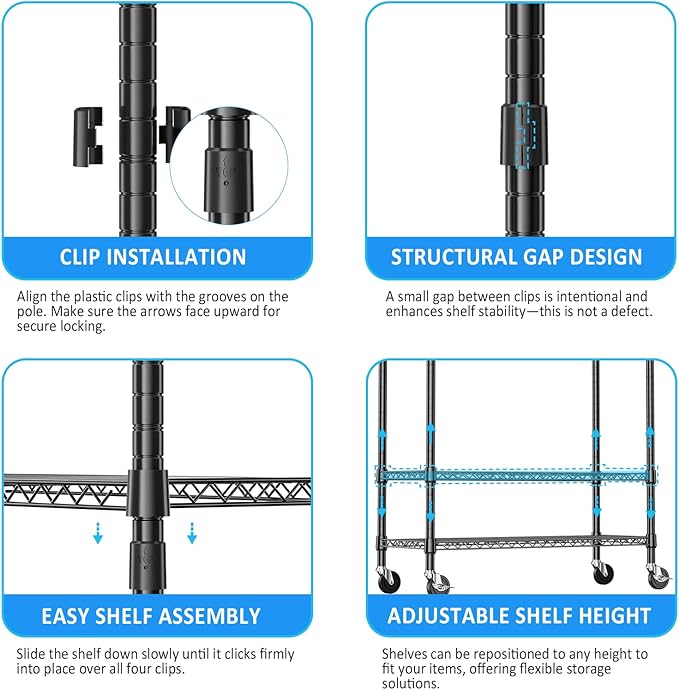 IZEUK Heavy Duty Rolling Garment Rack with 3 Adjustable Wire Shelves, Hanging Rod & Side Hooks - Extra Large Mobile Clothes Rack with Wheels, 47.2" W x 17.7" D x 83.6" H, Black