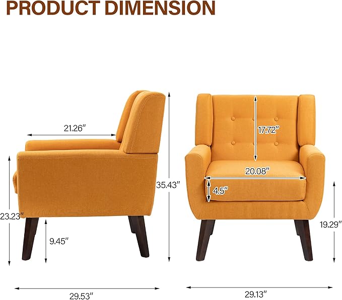 Accent Chair, Modern Fabric Armchair for Living Room, Comfy Upholstered Arm Chair Tufted for Indoor Bedroom Office Room (Orange)