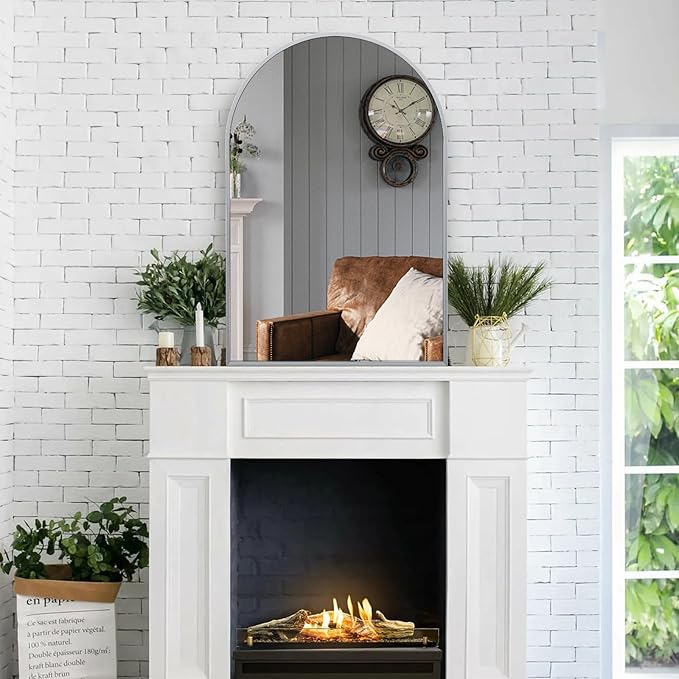 28" x 36" Silver Arched Mirror, Large Arch Bathroom Vanity Mirror, Modern Aluminum Alloy Metal Frame Arch Mirror for Living Room, Bedroom, Entryway, Tempered Glass, Shatter Proof, Anti-Rust