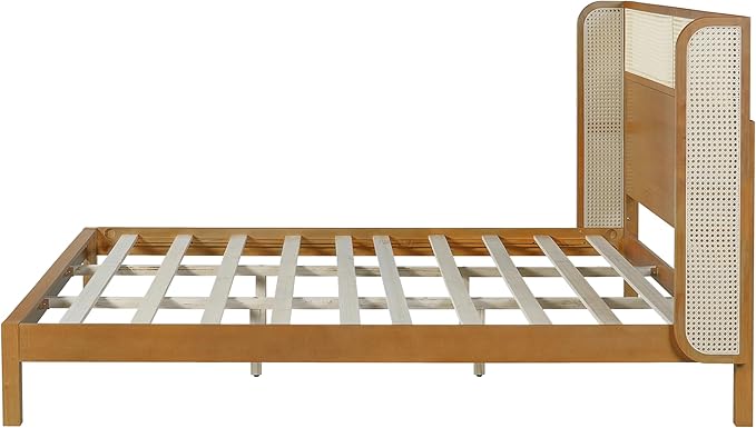 Merax King Size Premium Rubber Wood Platform Bed Frame, with Headboard, Mid Century Modern, Natural