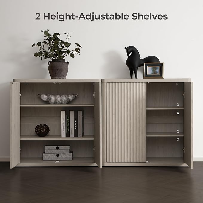 SICOTAS Buffet Cabinet with Storage Sideboard Accent Modern Credenza with Doors & Shelves Fluted 69.2" Tall Media Console Mid Century Coffee Bar Table for Living Room Kitchen Dining Room Hallway