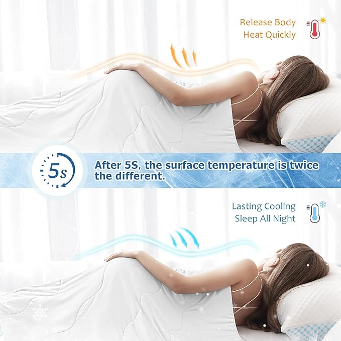 EASELAND King Tencel Cooling Comforter for Hot Sleepers - Double-Sided Lightweight and Breathable Fabric for Night Sweats - All Season Cooling Blanket Machine Washable（108x90in, Withe）