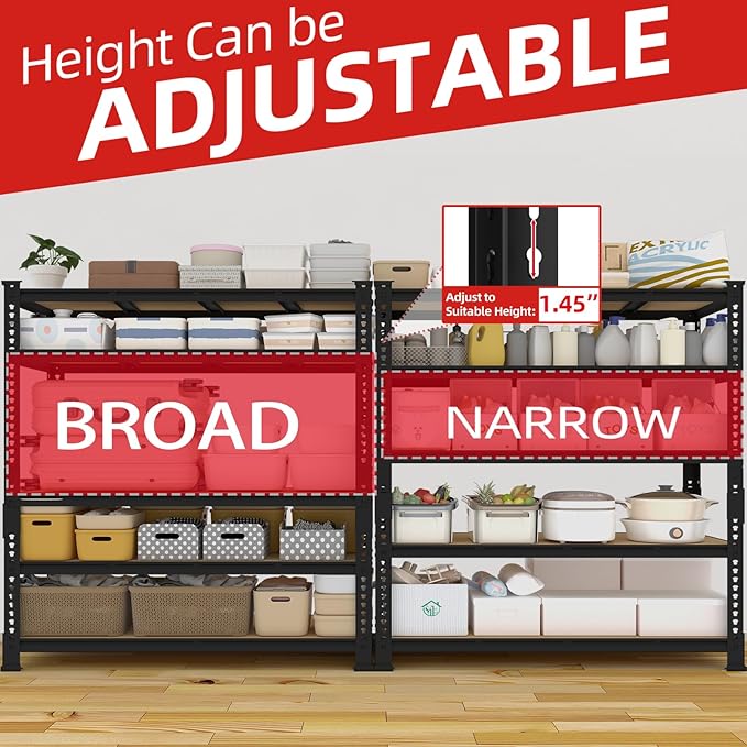PrimeZone 60" W X 24" D X 72" H Heavy Duty Garage Storage Shelves - Adjustable Metal Shelving Unit, 5 Tier Industrial Shelves for Storage Standing Utility Rack for Warehouse, Basement, Black, 2 Pack