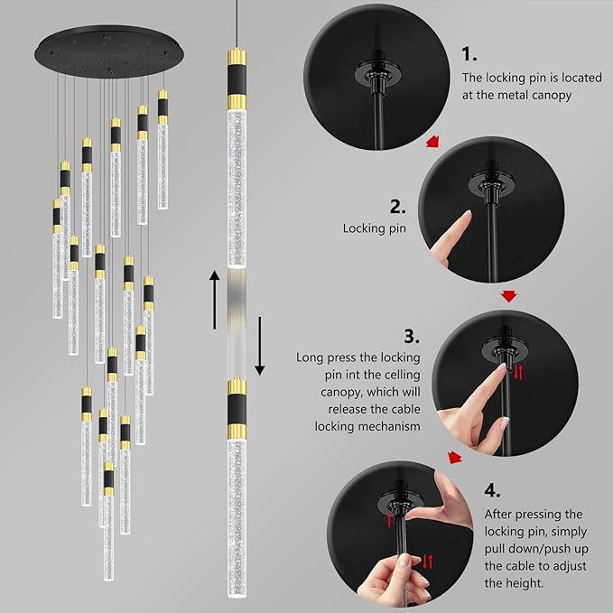 16-Lights 138 Inches Modern Chandelier LED Light Fixtures Adjustable High Ceiling Long Light Chandelier for Hallway Foyer Dimmable Lights with Remote Living Dining Ceiling Pendant Lighting