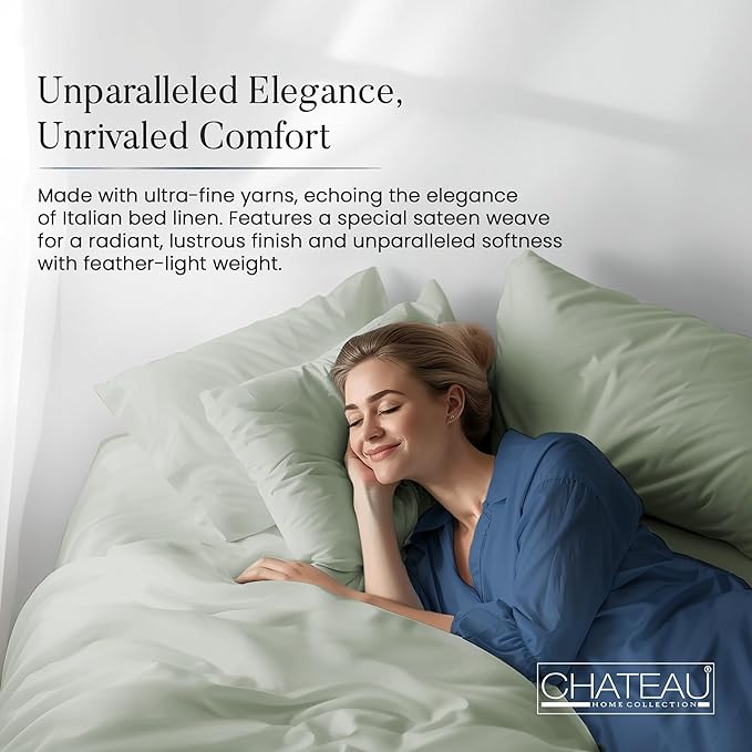 100% Cotton Bed Sheets- 1000 Thread Count Bedding Sheet & Pillowcase Sets, Hotel Luxury Sheets Queen Size, Soft Breathable Sateen Weave, 15" Deep Pocket Queen Sheet Set - Mineral