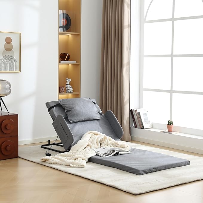 Adjustable Electric Bed Support Frame, Gray, Steel, 330lb Capacity, Remote Control, 65-Degree Tilt, Motor Drive,Portable Lift Mattress