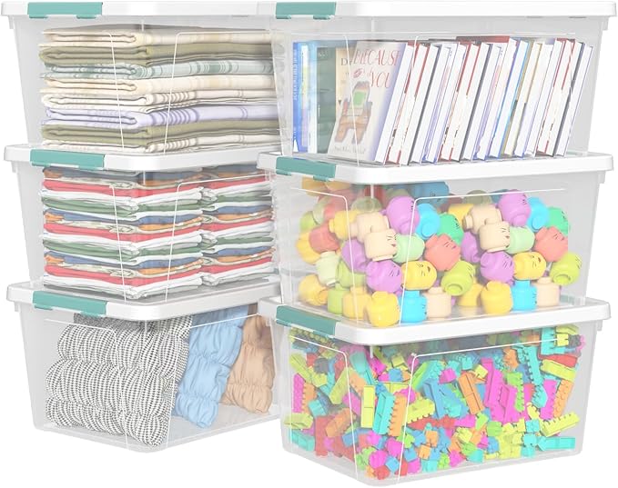 Pekky 6 Packs Clear Large Storage Containers Bins with Lid, Multipurpose 35 Quart Plastic Latch Box Tote