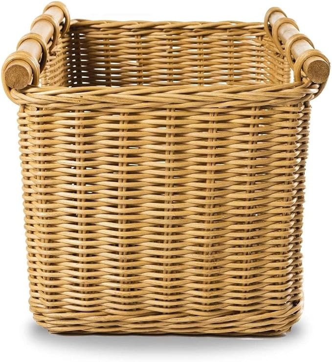 The Basket Lady Tall Narrow Wicker Storage Basket, Medium, 18 in L x 12 in W x 11 in H, Sandstone