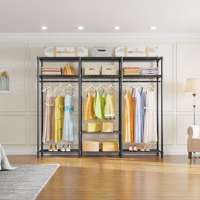 VIPEK V30 Heavy Duty Clothes Rack with 7 Adjustable Shelves & 2 Hang Rods, Portable Closet, Metal Clothing Rack, Freestanding Wardrobe Closet for Hanging Clothes, Max Load 870lbs