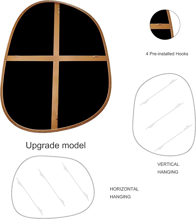 Asymmetrical Mirror for Wall Decor 27"*35", Modern Brass Framed Wall Mirror for Living Room Bathroom Bedroom Entryway ELE-STOU-0063G