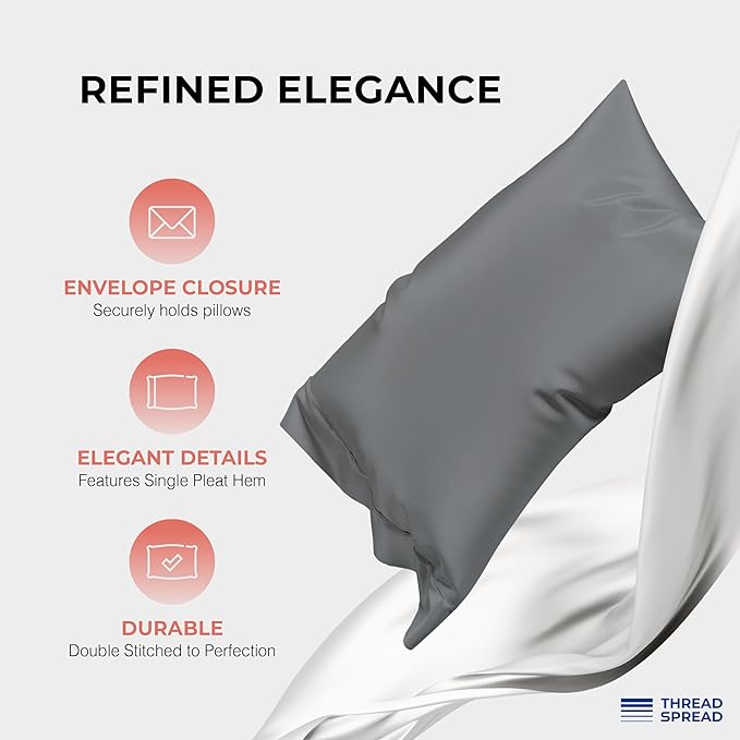 THREAD SPREAD 100% Egyptian Cotton Sheets Queen Size - 1200 Thread Count 4 PC Queen Sheet Set Egyptian Cotton, Sateen Luxury Sheets Queen Size, High Thread Count Sheets, 17" Deep Pocket - Dark Grey