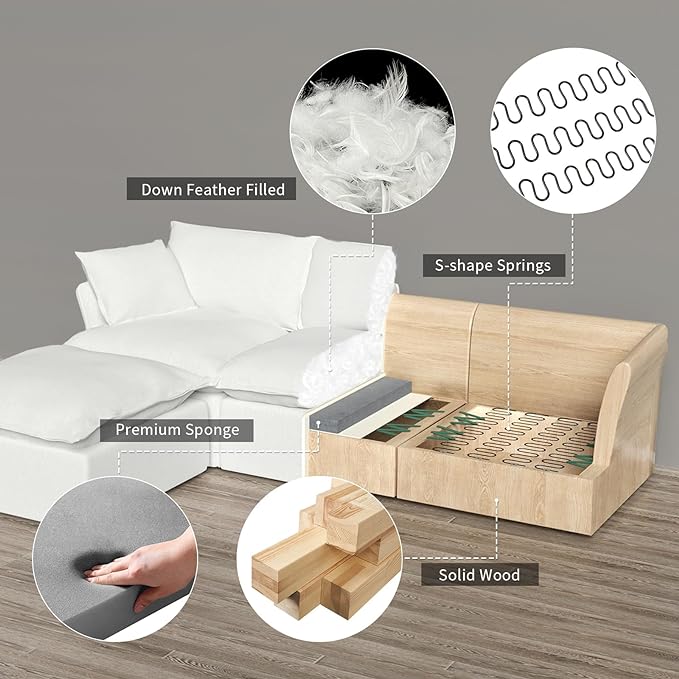 Ottoman,Down Fill Comfort Footrest,L Shape U Shape Cloud Modular Sectional Sofa for Living Room,Apartment,Office,Cream White