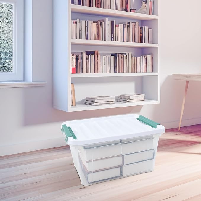 6 Packs 20 L Latching Plastic Storage Box, Clear Stackable Storage Container Bins with Lids