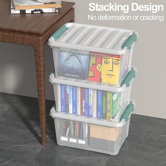 Readsky 4 Packs Clear Storage Latch Boxes, Plastics Storage Bins, 20 Quart