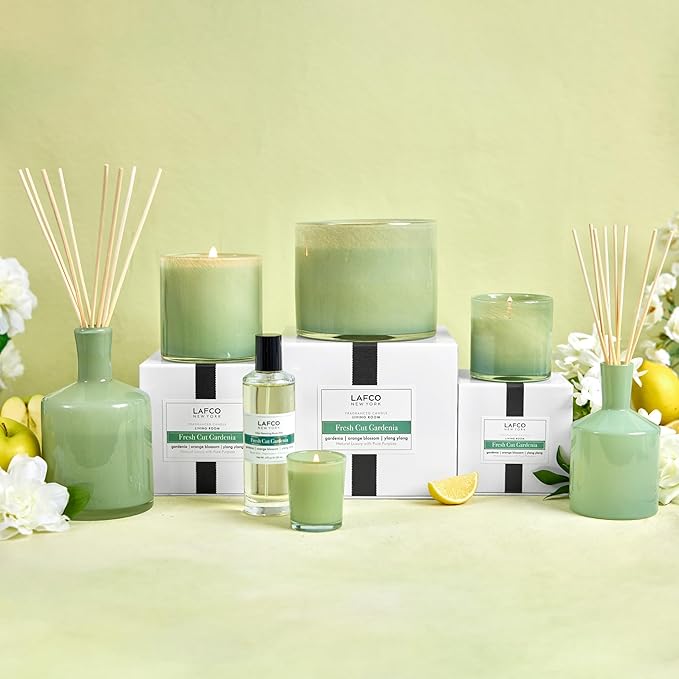 LAFCO New York Classic Candle, Fresh Cut Gardenia - Pack of 2, 6.5 oz - 50-Hour Burn Time - Reusable, Hand Blown Glass Vessel - Made in The USA