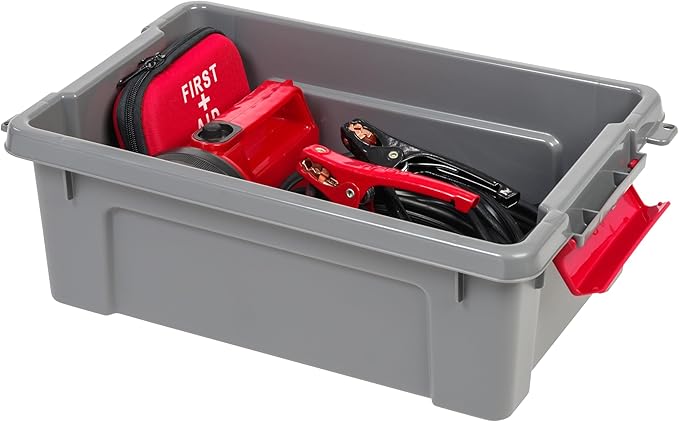 IRIS USA 3 Gallon Lockable Storage Totes with Lids, 5 Pack, Heavy-Duty Durable Stackable Containers, Large Garage Organizing Bins Moving Tubs, Rugged Sturdy Equipment Utility Tool Box, Gray