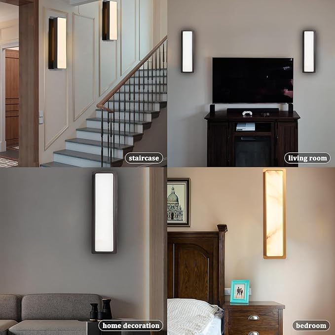 Modern LED Natural Alabaster Gypsum Wall lamp 15W Warm Yellow 2700K Wall Mounted Wall lamp Indoor sucelating Alabaster Gypsum Wall Mounted Lighting Suitable for Living Room (Black)